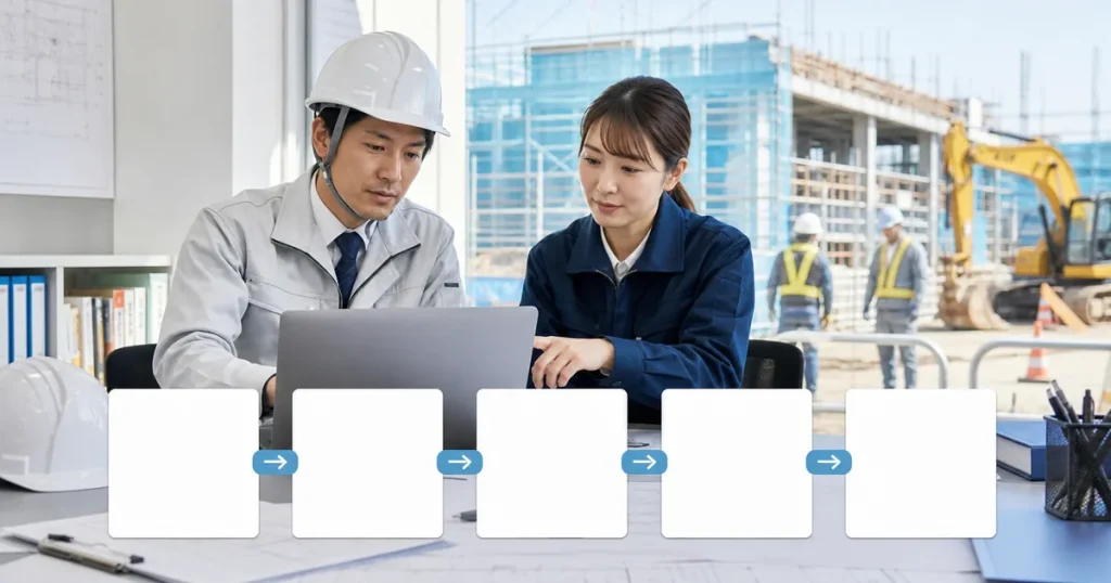 建設特定技能受入計画をオンラインで確認する企業担当者と支援担当者